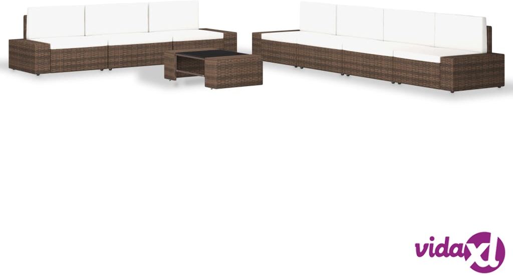 vidaXL 8 Piece Garden Lounge Set Poly Rattan Brown