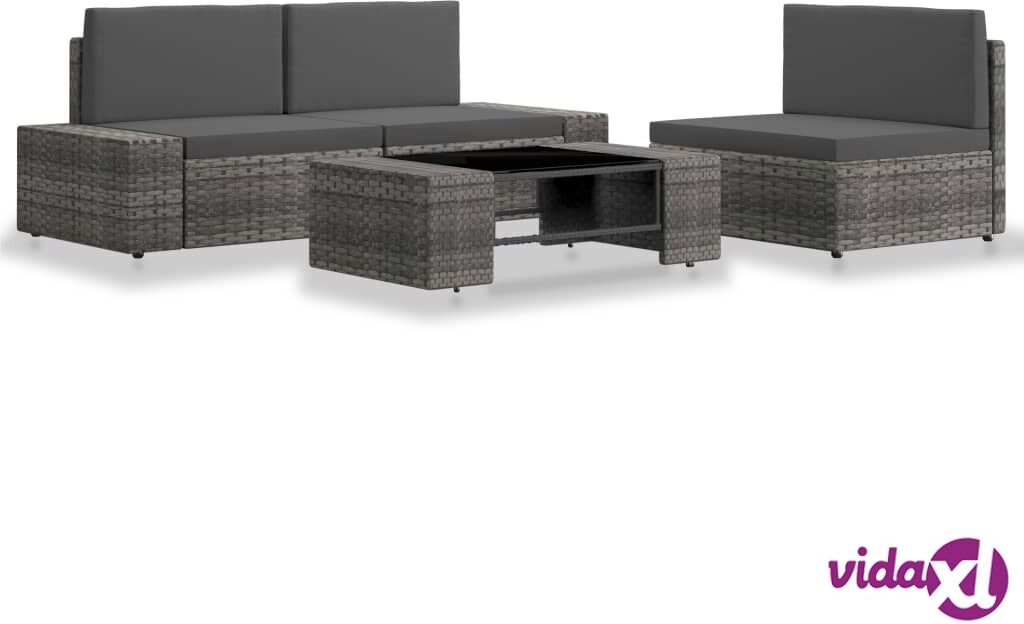 vidaXL 4 Piece Garden Lounge Set Poly Rattan Grey