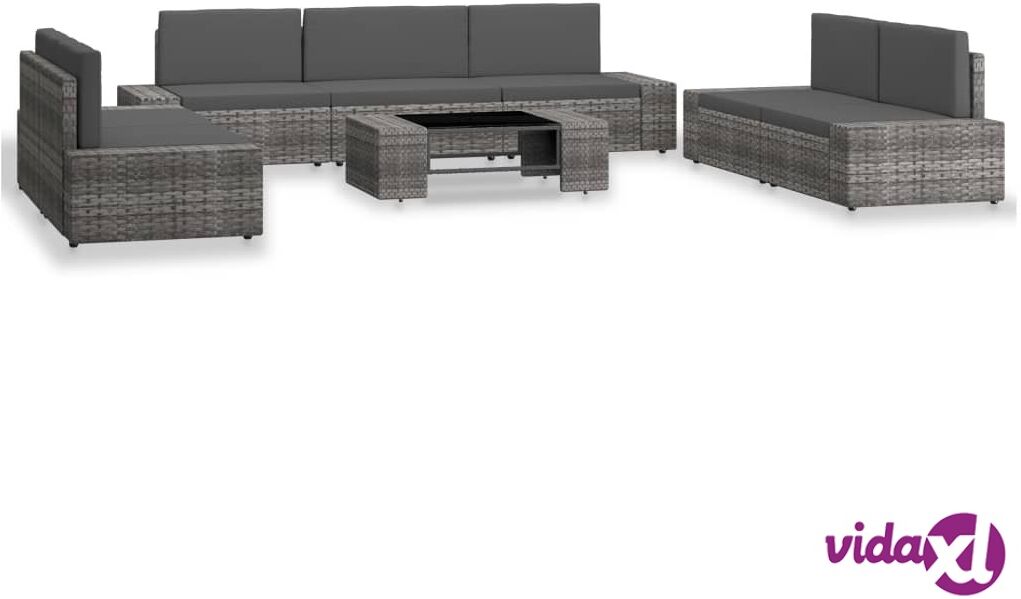 vidaXL 8 Piece Garden Lounge Set Poly Rattan Grey