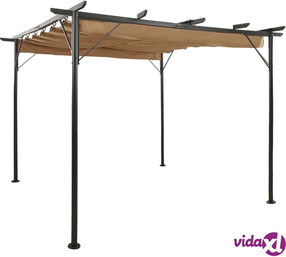 vidaXL Pergola with Retractable Roof Taupe 3x3 m Steel 180 g/m²