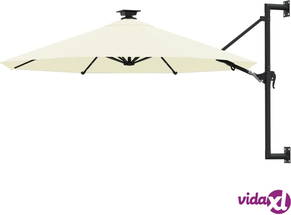 vidaXL Wall-mounted Parasol with LEDs and Metal Pole 300 cm Sand