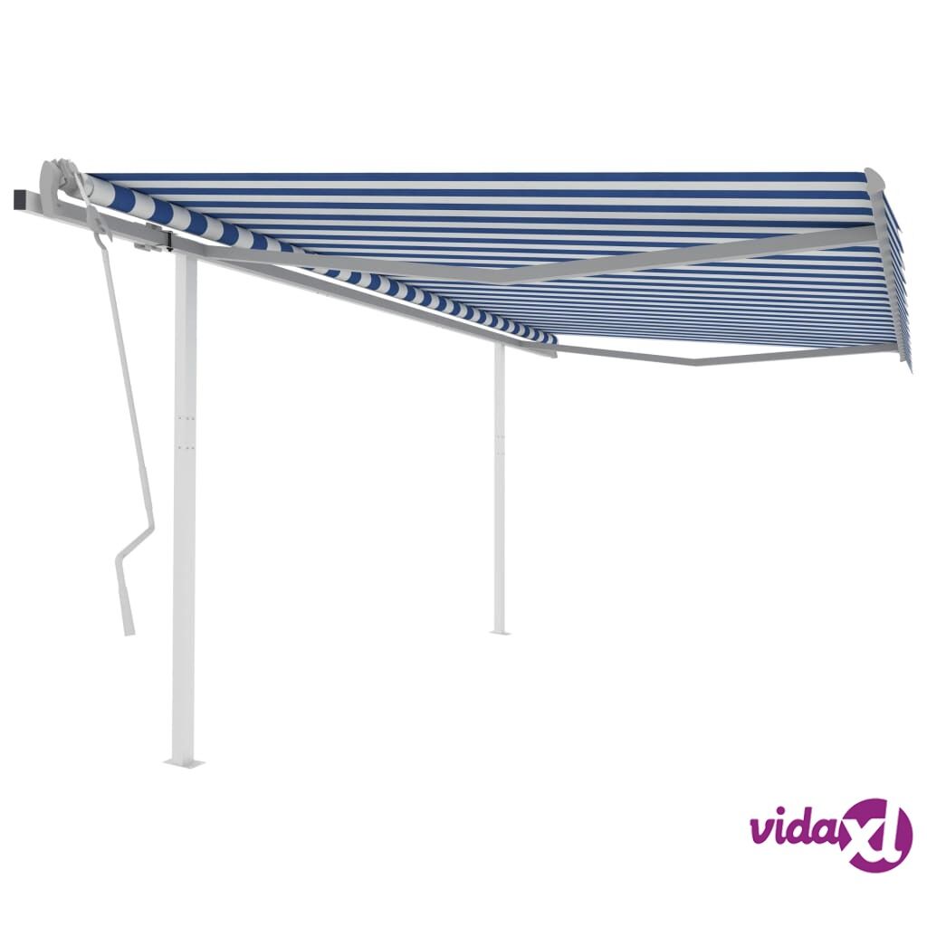 vidaXL Manual Retractable Awning with Posts 4x3 m Blue and White