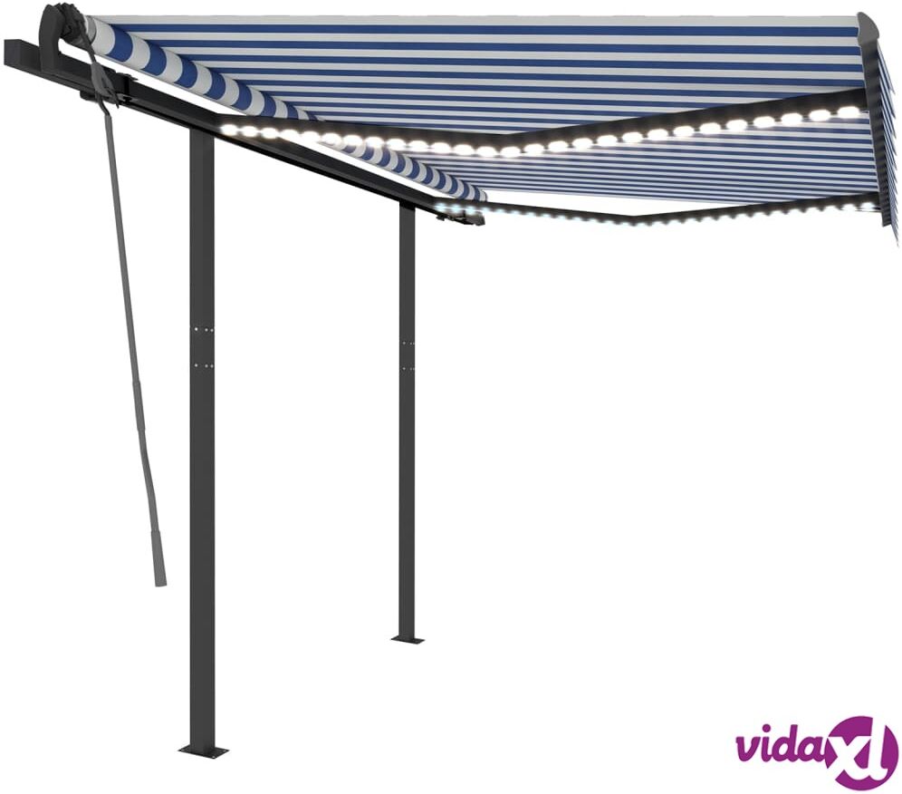 vidaXL Manual Retractable Awning with LED 3.5x2.5 m Blue and White