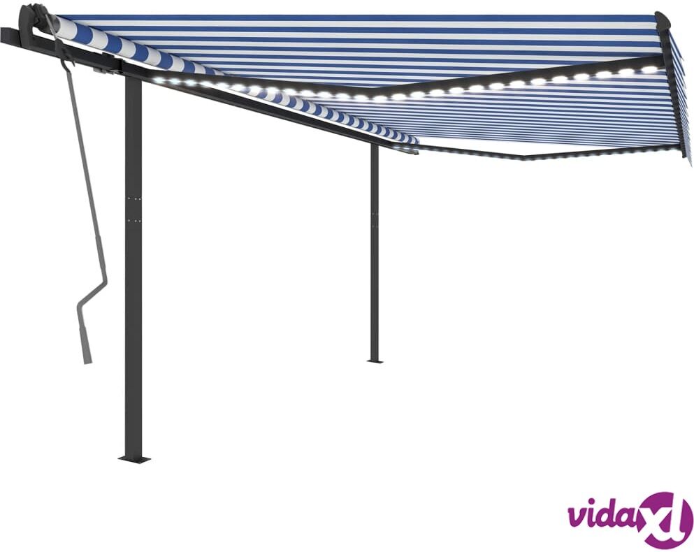 vidaXL Manual Retractable Awning with LED 4x3 m Blue and White