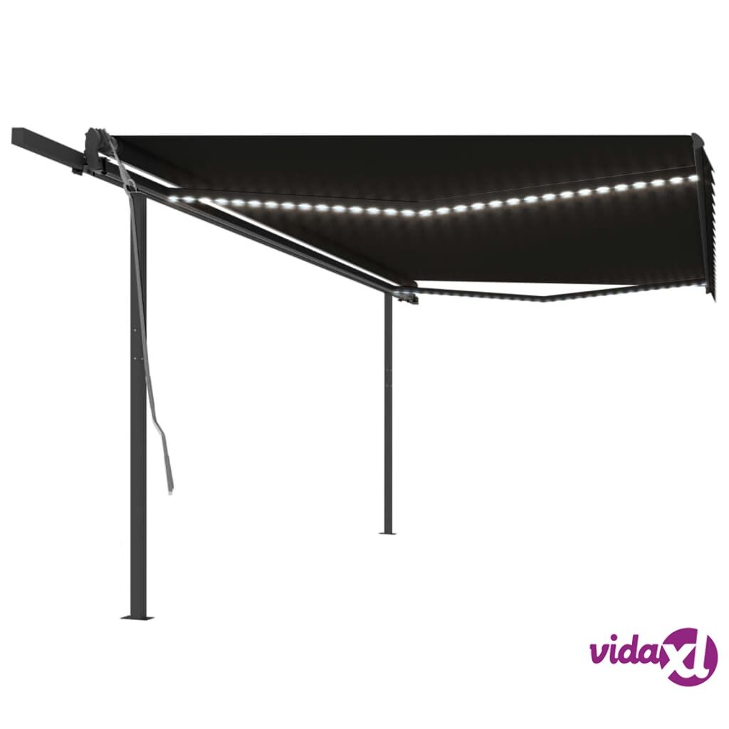 vidaXL Manual Retractable Awning with LED 5x3 m Anthracite