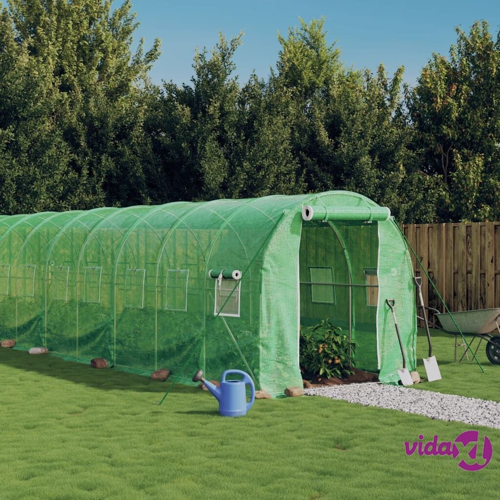 vidaXL Greenhouse with Steel Frame Green 32 m² 16x2x2 m