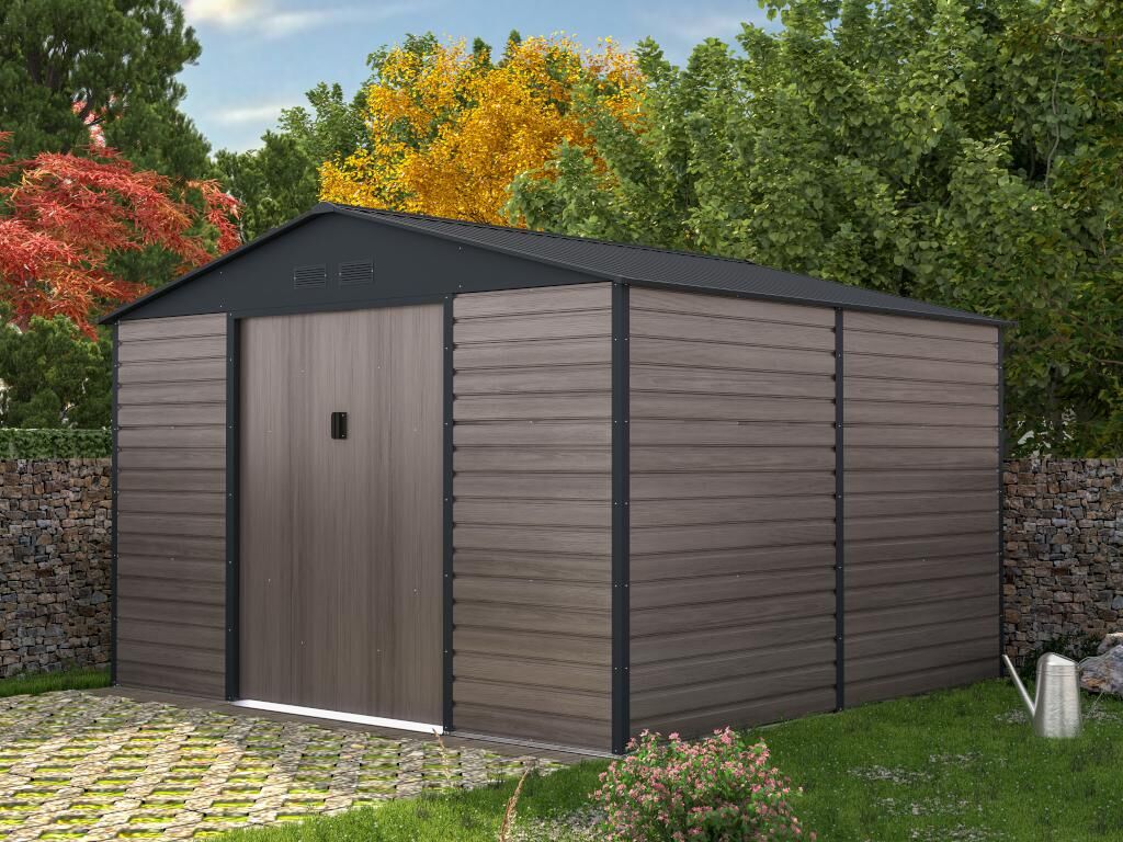 Vente-unique.be Abri de jardin métal en acier galvanisé effet bois gris 10,98 m² - ADELMO