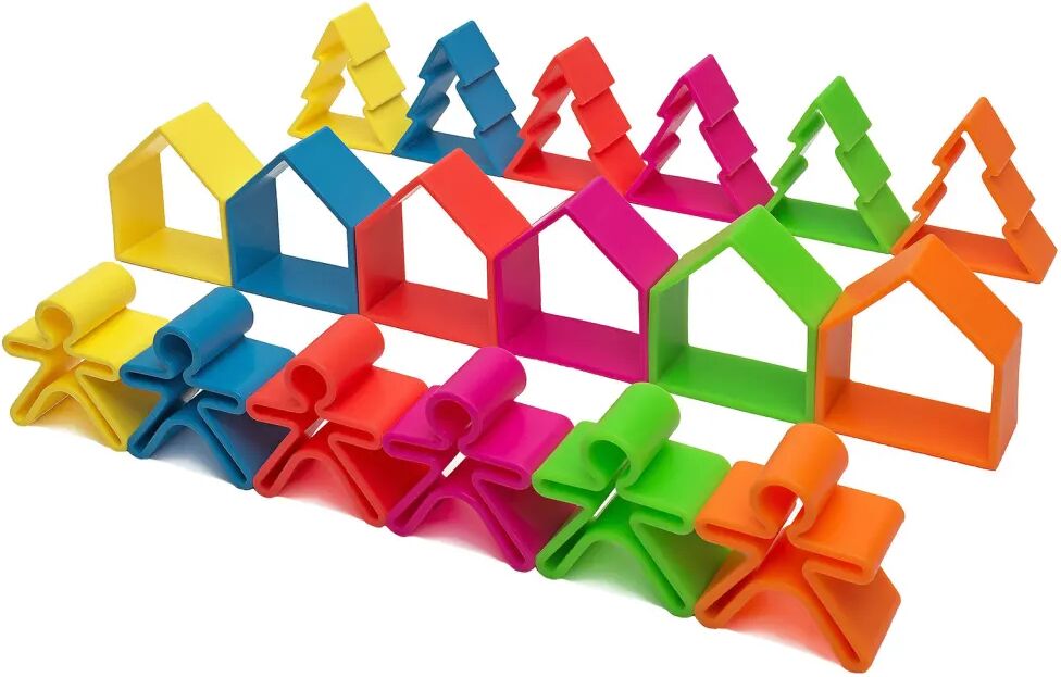 dëna Ensemble de jouets en silicone Maisons et arbres Neon 54 pcs