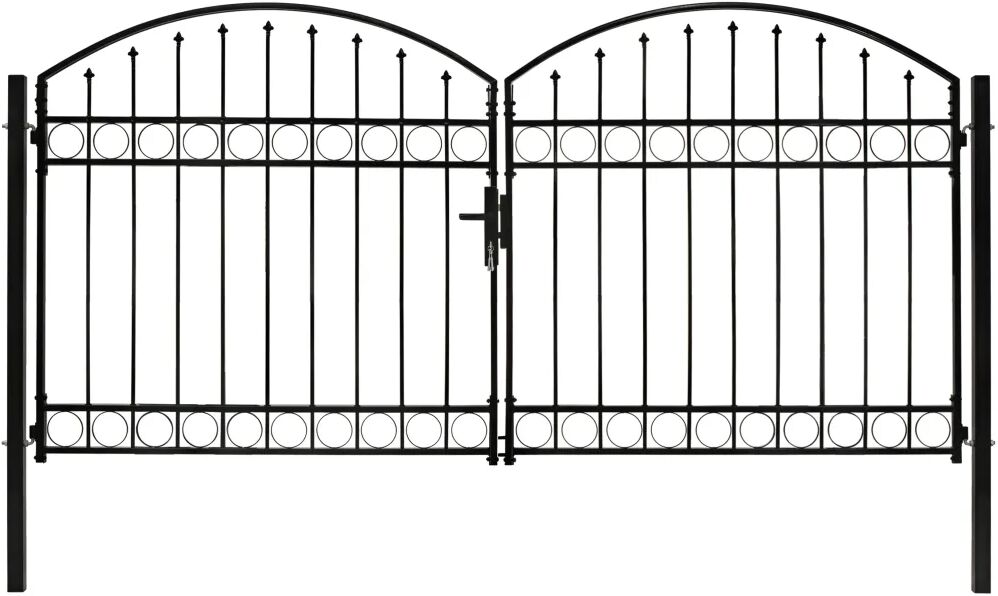 vidaXL Portillon double porte avec dessus arqué Acier 300x125 cm Noir