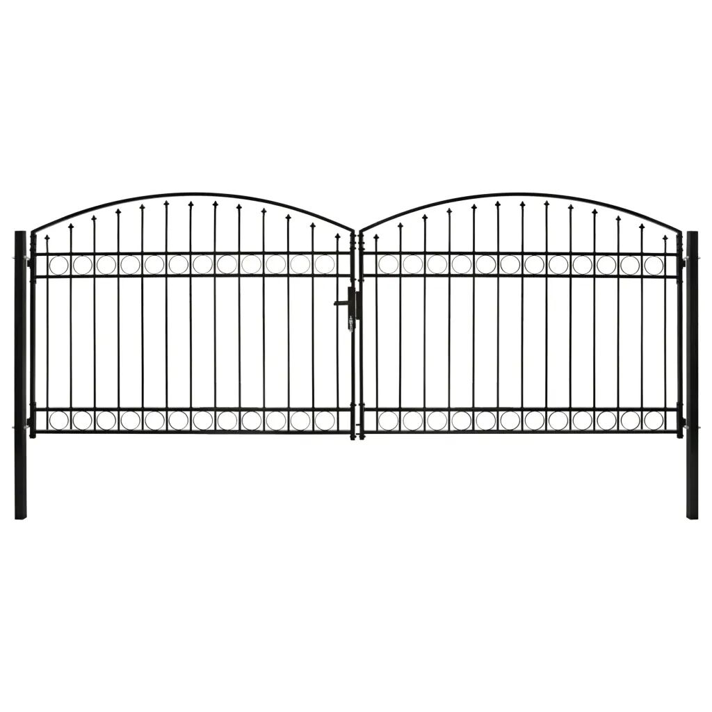 vidaXL Portillon double porte avec dessus arqué Acier 400x150 cm Noir