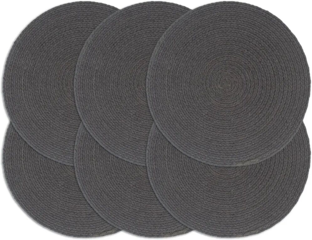 vidaXL Napperons 6 pcs Gris foncé Plain 38 cm Rond Coton