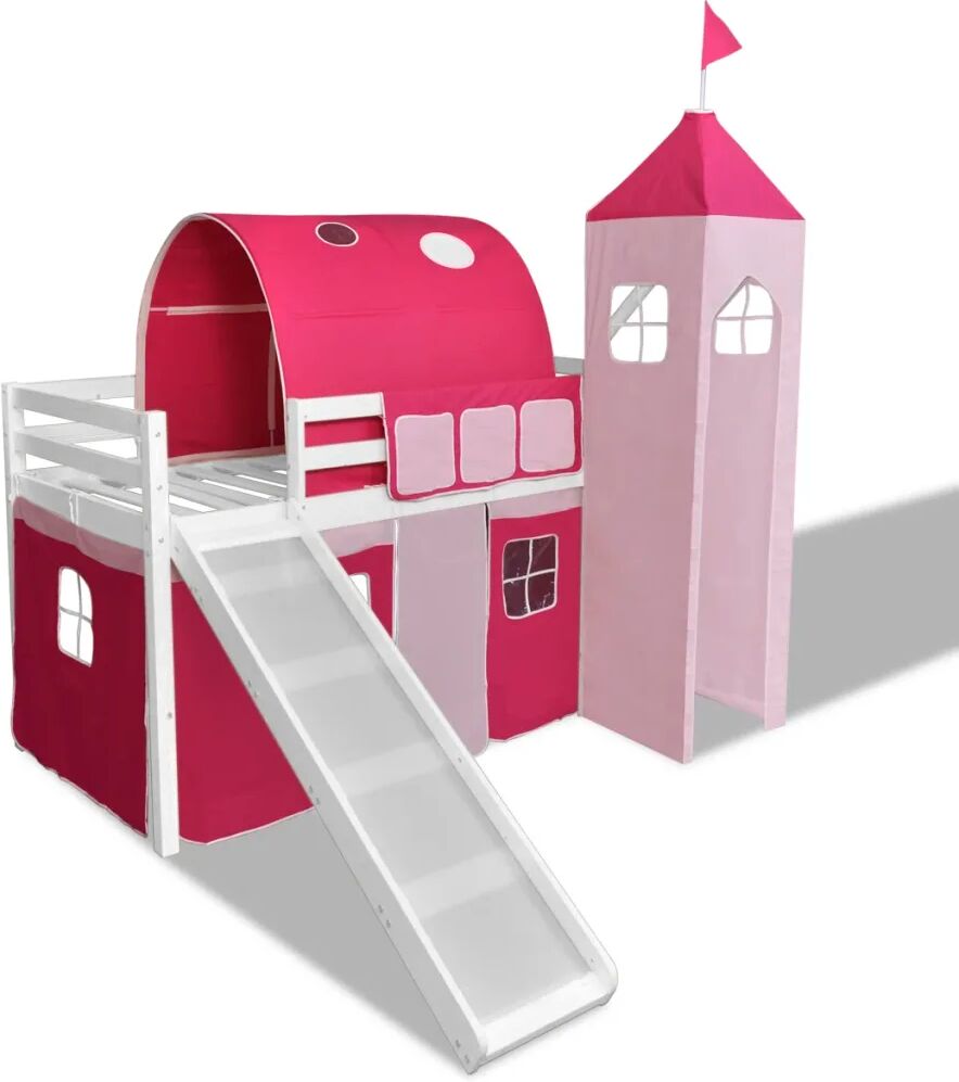 vidaXL Lit mezzanine avec échelle toboggan thème rose-château princesse