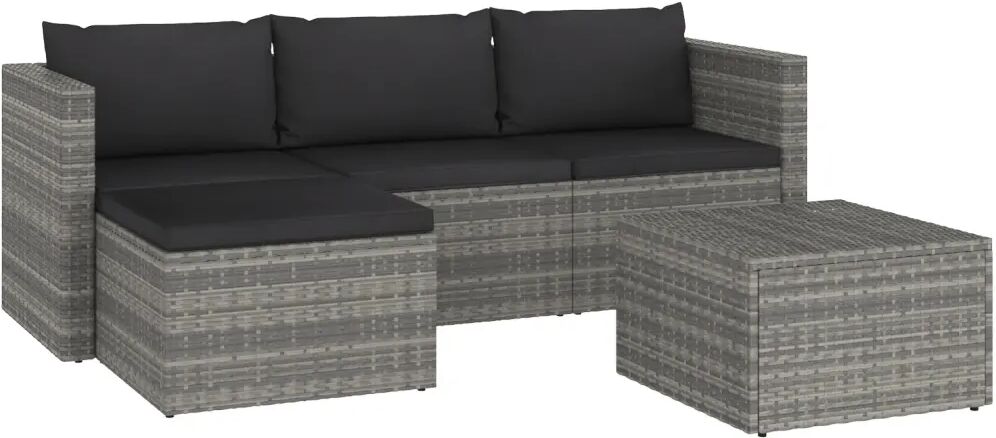 vidaXL Salon de jardin 3 pcs avec coussins Résine tressée Gris