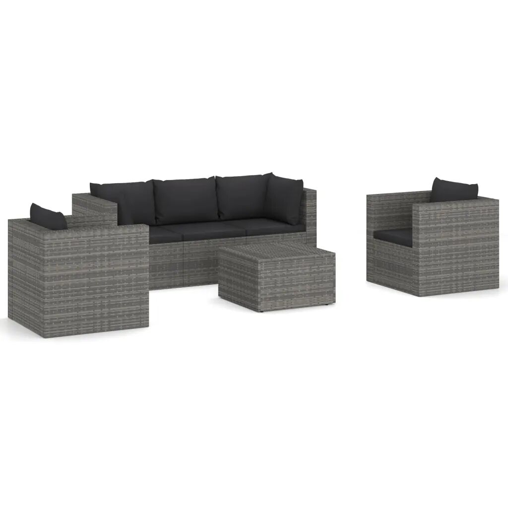 vidaXL Salon de jardin 4 pcs avec coussins Résine tressée Gris