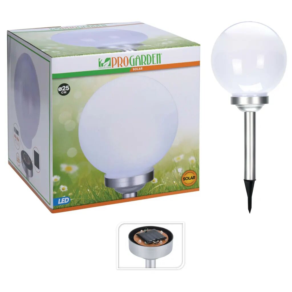 ProGarden Lampe solaire à LED Ball 25 cm Blanc