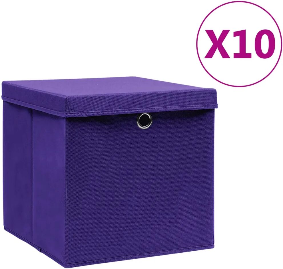 vidaXL Boîtes de rangement avec couvercles 10 pcs 28x28x28 cm Violet