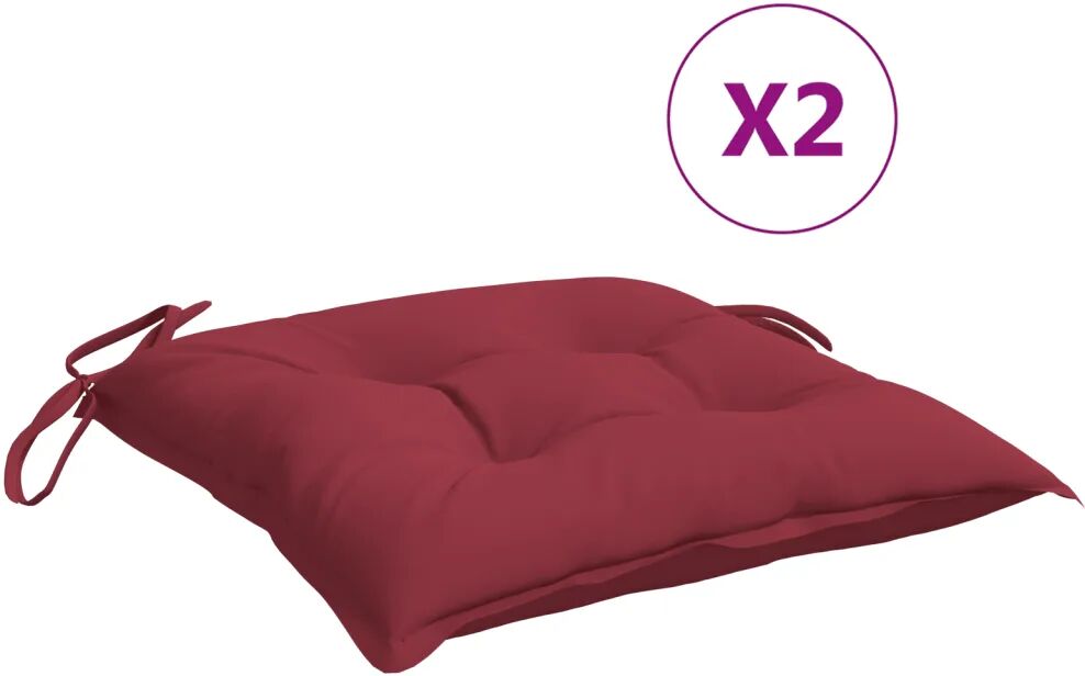 vidaXL Coussins de chaise 2 pcs Bordeaux 40x40x7 cm Tissu