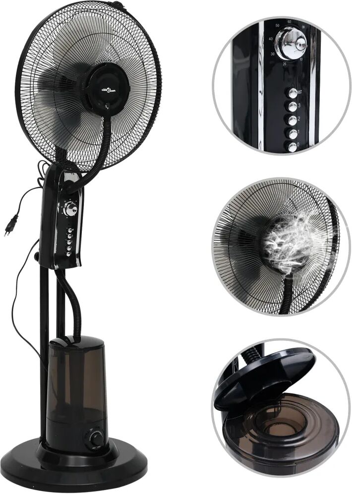 vidaXL Ventilateur brumisateur sur pied 3 vitesses Noir