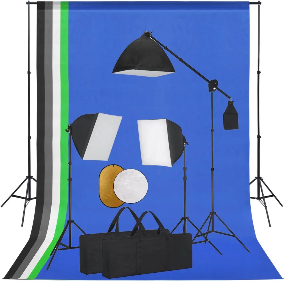 vidaXL Kit de studio photo avec lampes toile de fond et réflecteur