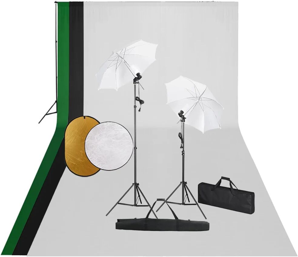 vidaXL Kit de studio photo avec lampes toile de fond et réflecteur