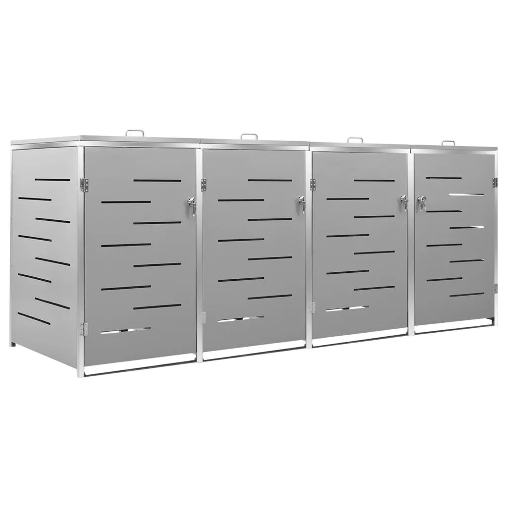 vidaXL Abri pour quatre poubelles 276,5x77,5x115,5 cm Inox