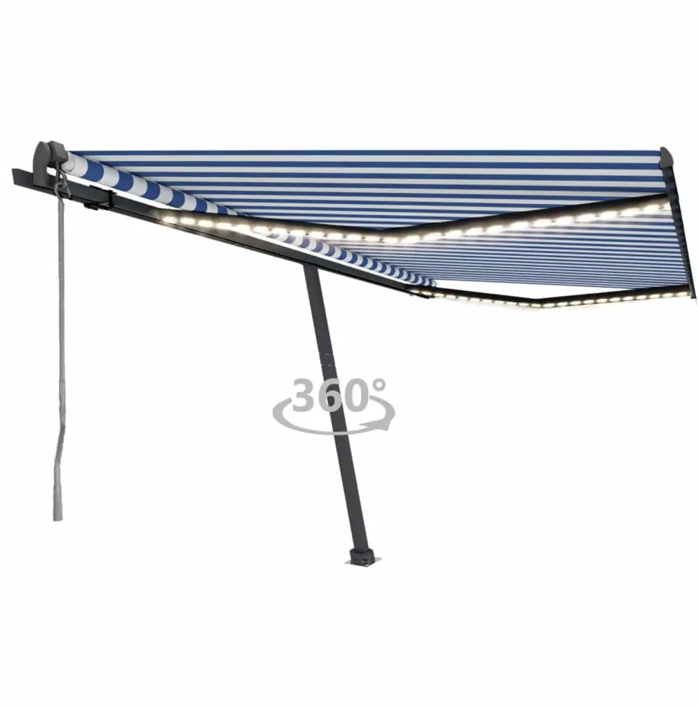 vidaXL Auvent automatique capteur de vent/LED 400x350 cm Bleu et blanc