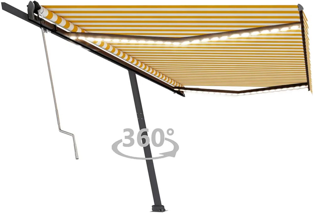 vidaXL Auvent automatique capteur de vent LED 500x350cm Jaune et blanc