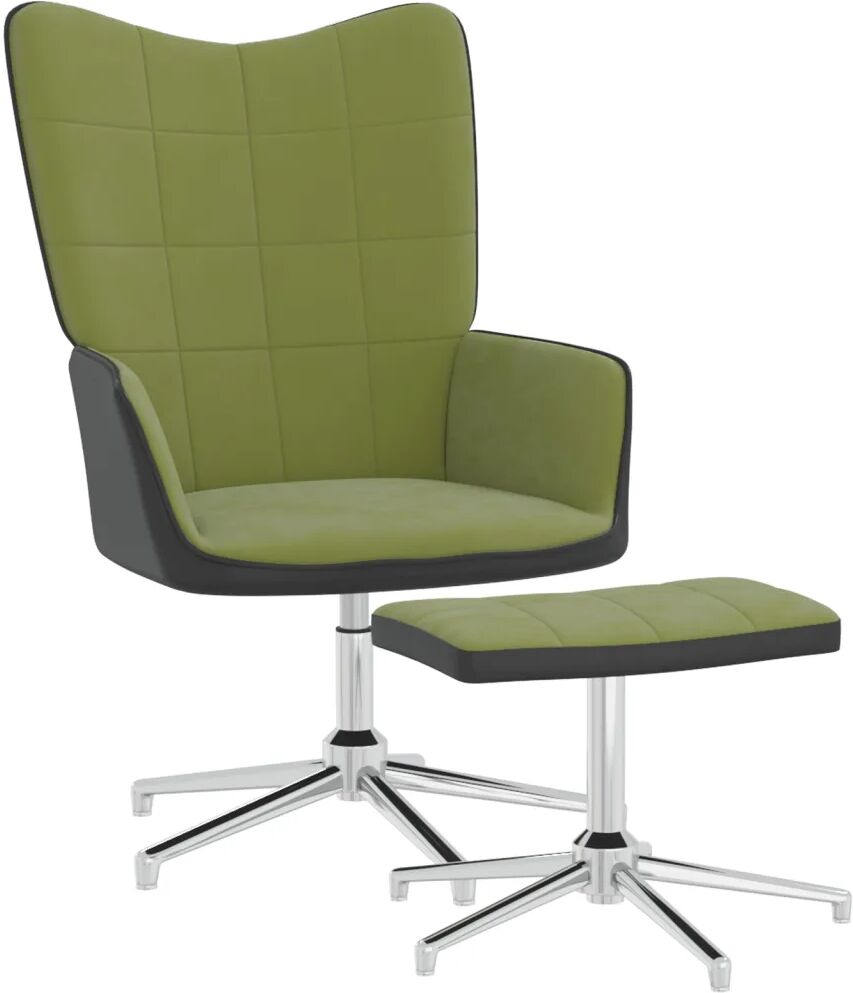 vidaXL Chaise de relaxation avec repose-pied Vert clair Velours et PVC