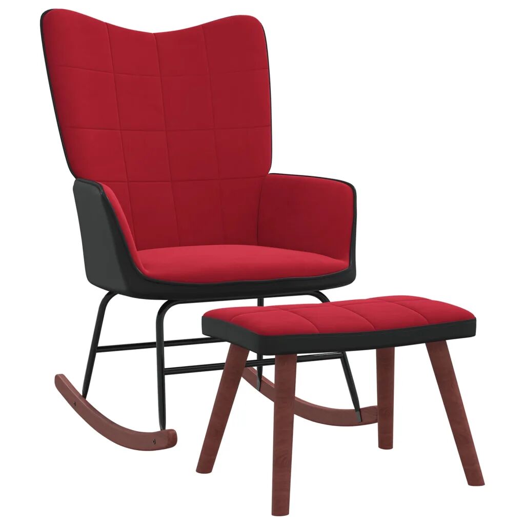 vidaXL Chaise à bascule avec repose-pied Rouge bordeaux Velours et PVC