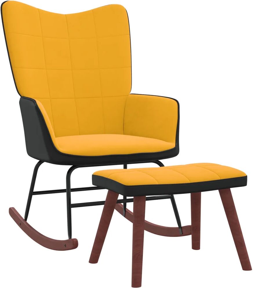 vidaXL Chaise à bascule avec repose-pied Jaune moutarde Velours et PVC