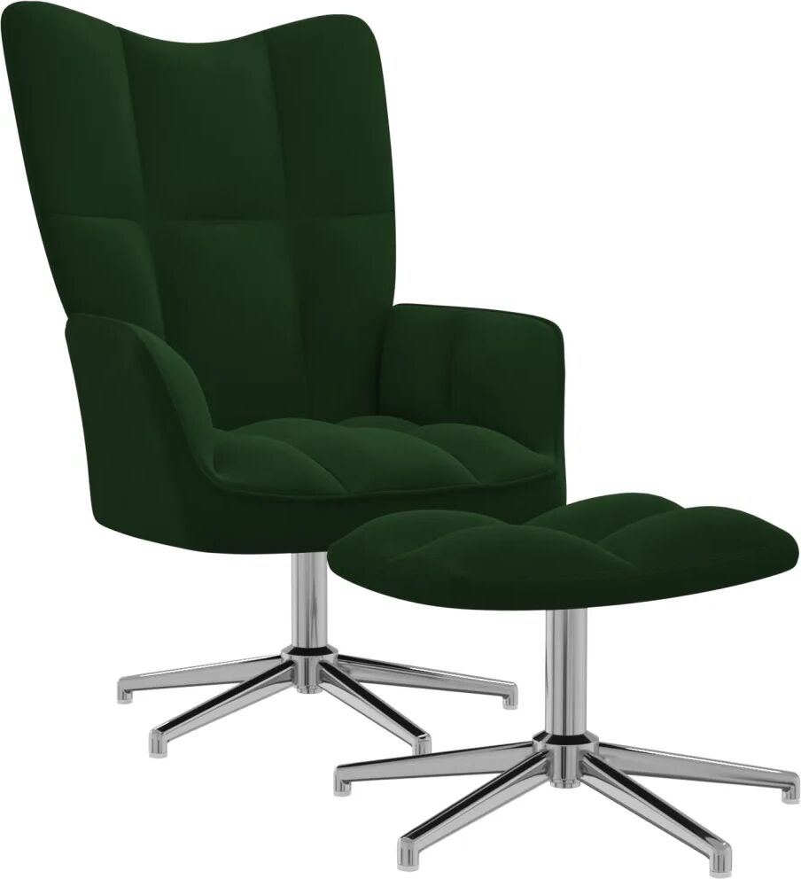 vidaXL Chaise de relaxation avec repose-pied Vert foncé Velours