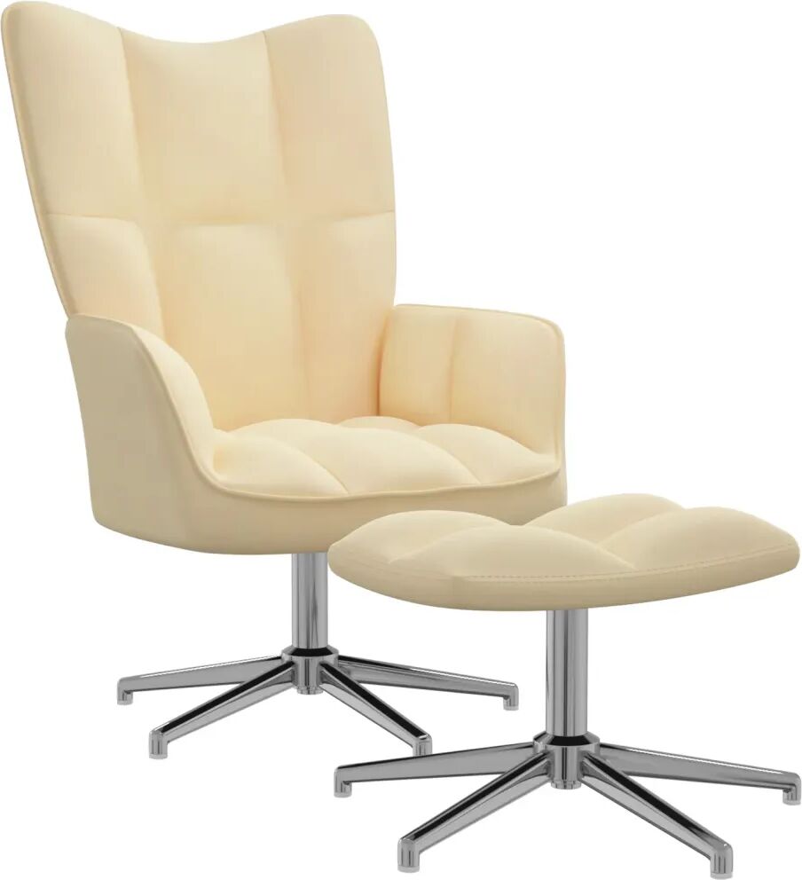 vidaXL Chaise de relaxation avec repose-pied Blanc crème Velours