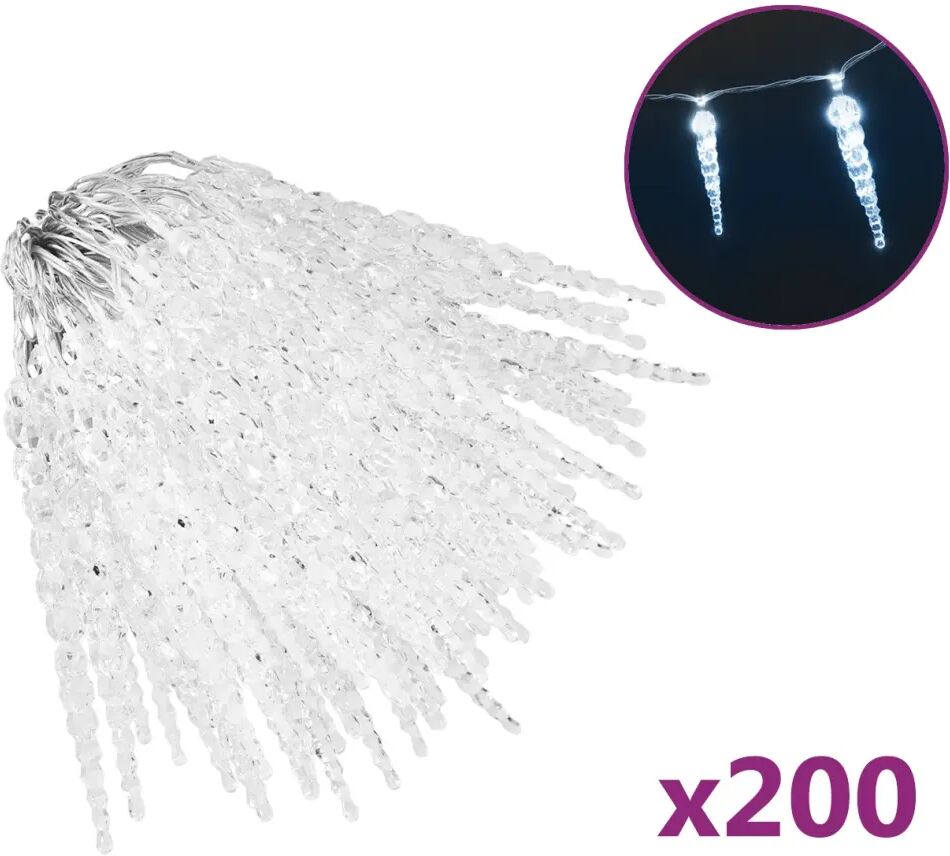 vidaXL Guirlande lumineuse glaçons Noël 200 pcs Blanc froid Acrylique