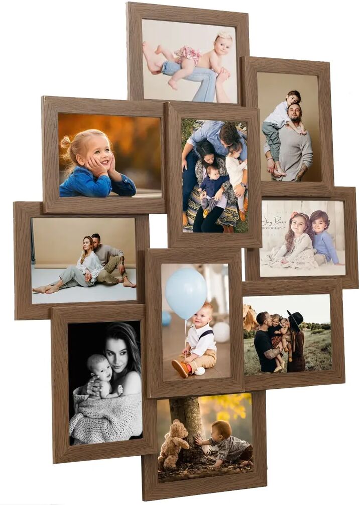 vidaXL Collage de cadres photo pour photo de 10x(10x15 cm) Marron MDF