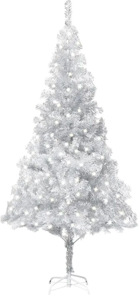 vidaXL Sapin de Noël artificiel avec LED et support Argenté 240 cm PET