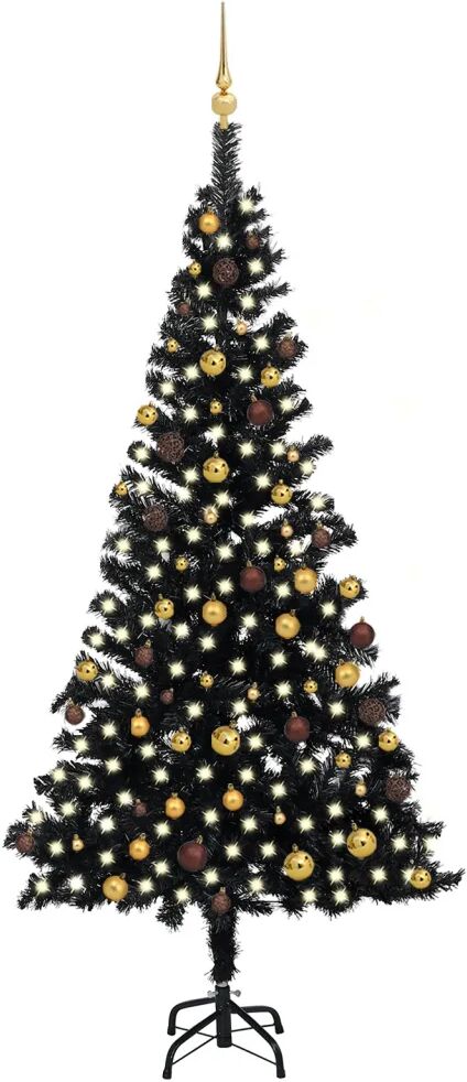 vidaXL Arbre de Noël artificiel avec LED et boules Noir 240 cm PVC