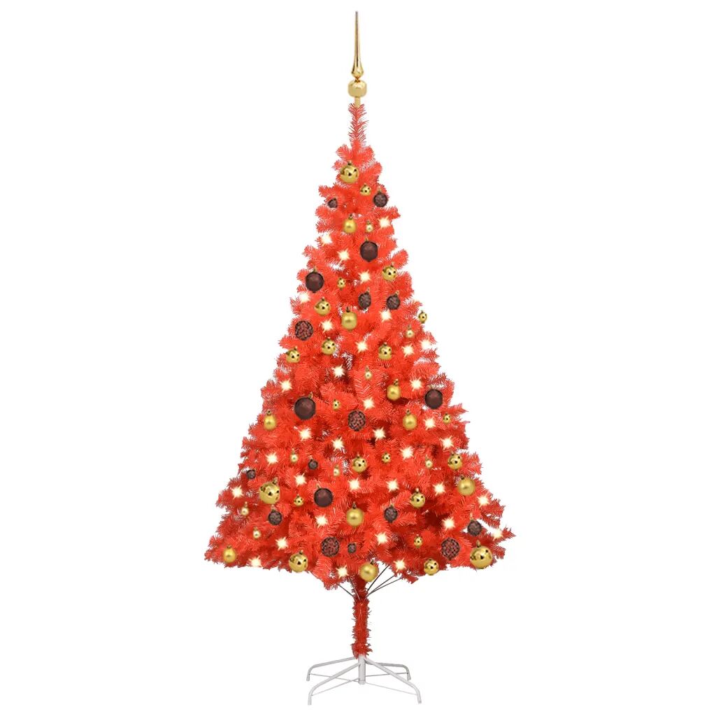 vidaXL Arbre de Noël artificiel avec LED et boules Rouge 150 cm PVC