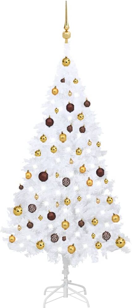 vidaXL Arbre de Noël artificiel avec LED et boules Blanc 150 cm PVC