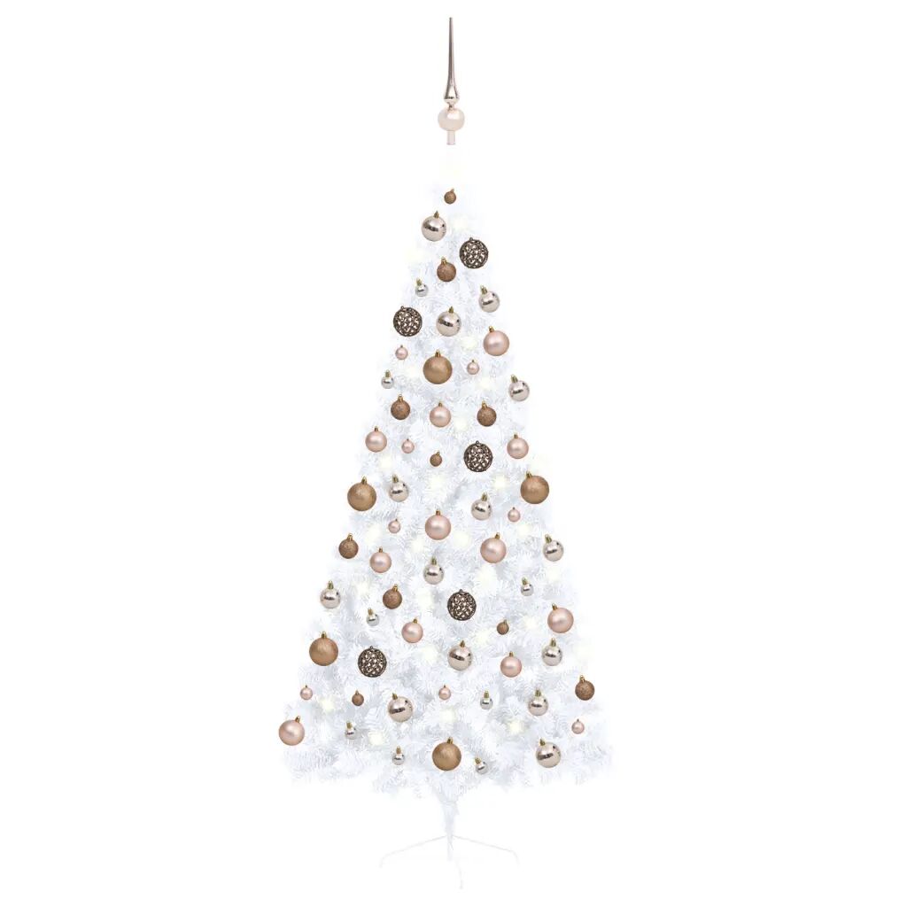 vidaXL Demi-arbre de Noël artificiel avec LED et boules Blanc 180 cm