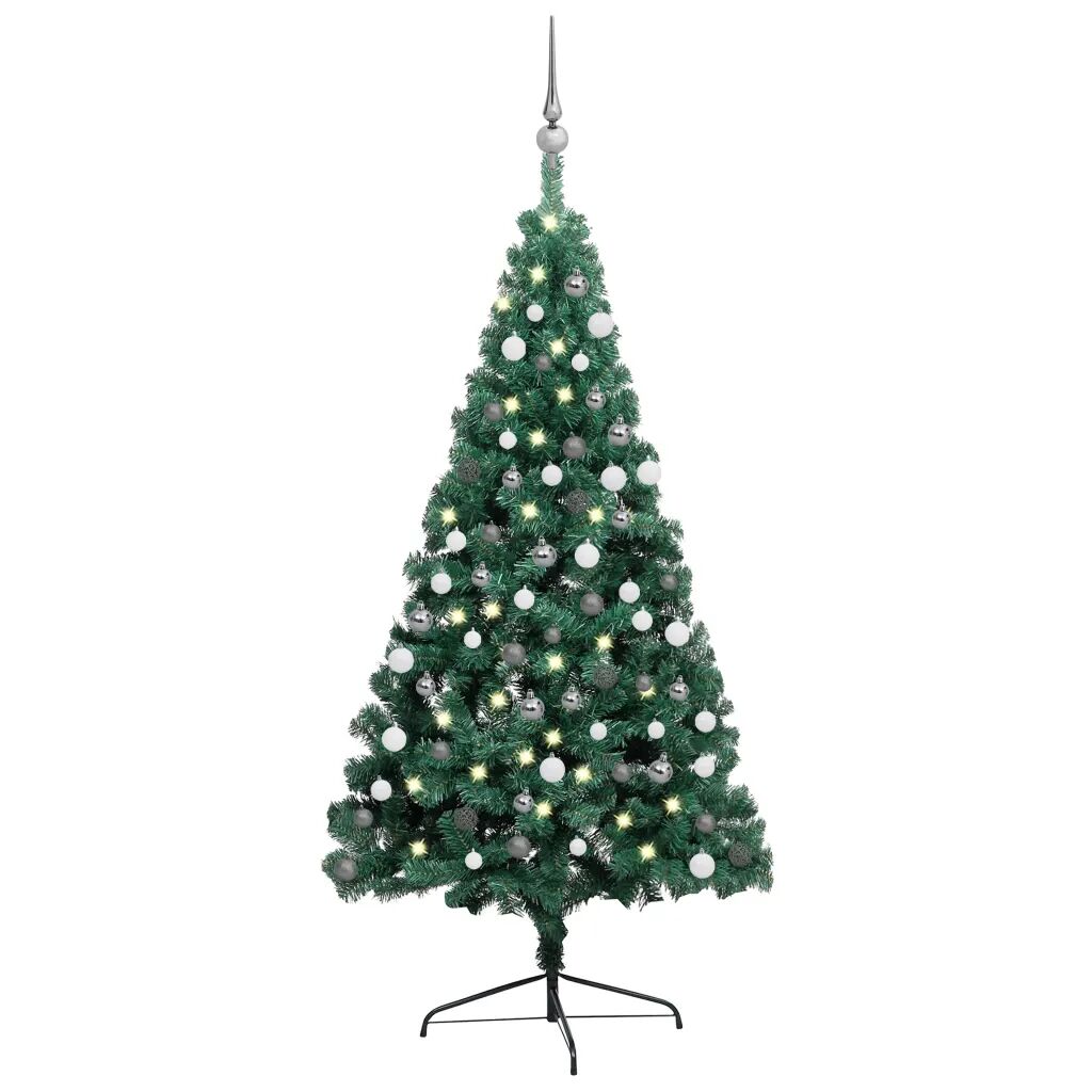 vidaXL Demi-arbre de Noël artificiel avec LED et boules Vert 150 cm