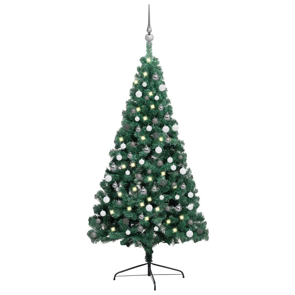 vidaXL Demi-arbre de Noël artificiel avec LED et boules Vert 210 cm