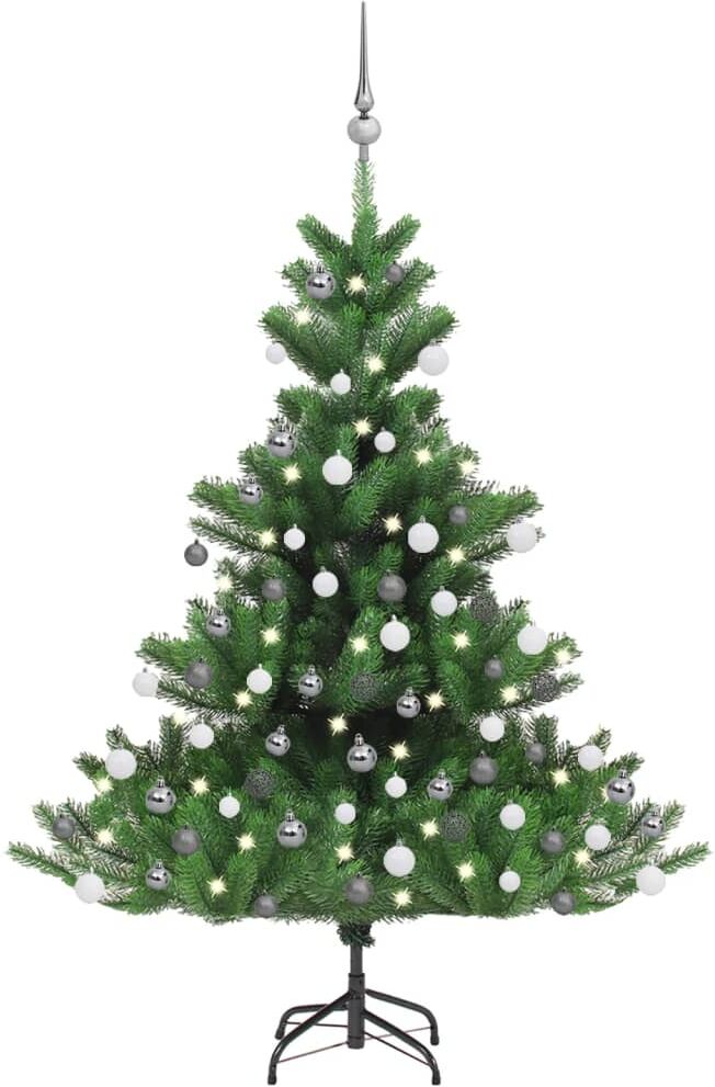 vidaXL Sapin de Noël artificiel Nordmann avec LED et boules Vert 120cm