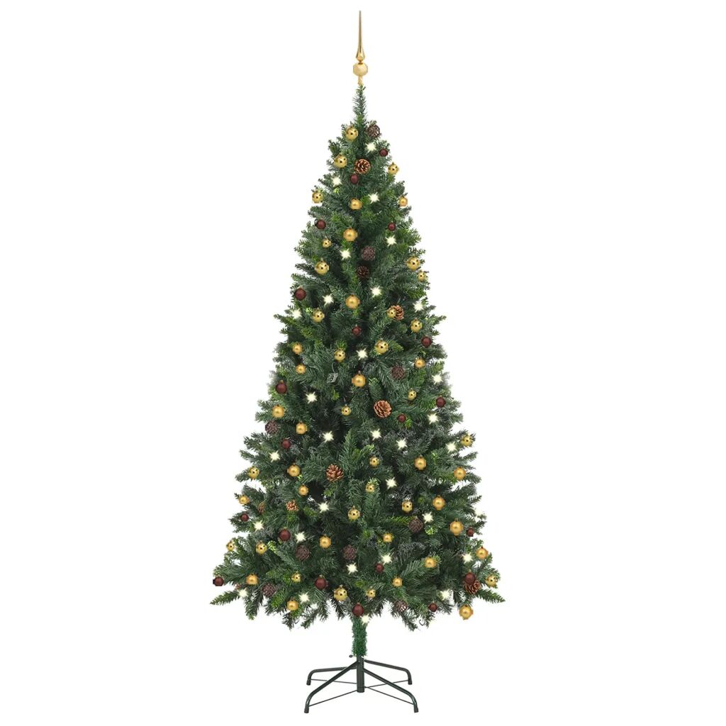 vidaXL Arbre de Noël artificiel avec LED et boules Vert 210 cm