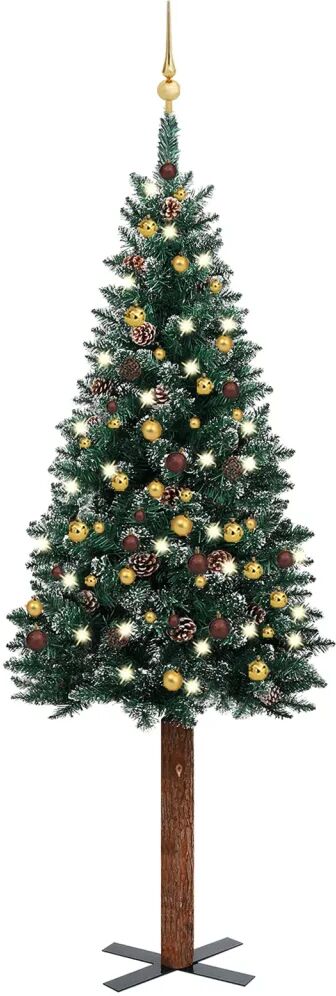 vidaXL Arbre de Noël mince avec LED et boules Vert 210 cm