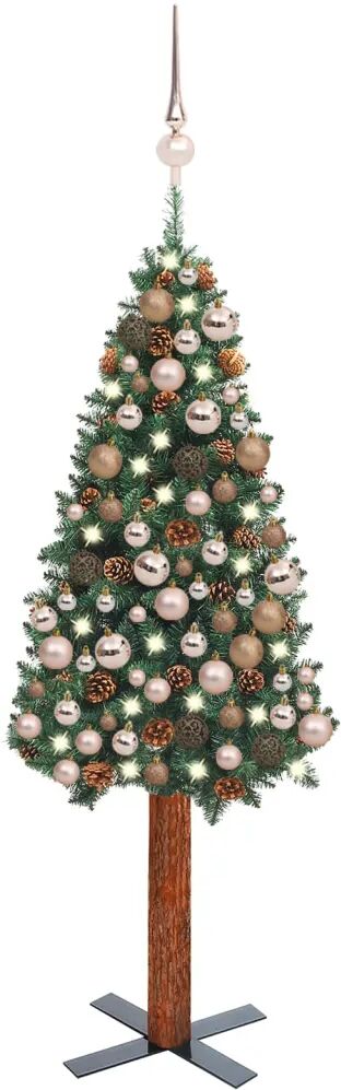 vidaXL Arbre de Noël mince avec LED et boules Vert 150 cm PVC