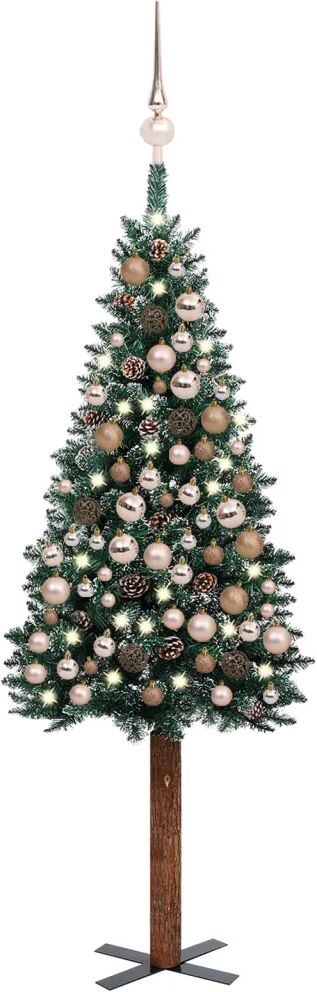 vidaXL Arbre de Noël mince avec LED et boules Vert 180 cm