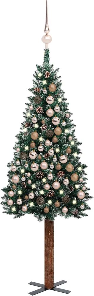 vidaXL Arbre de Noël mince avec LED et boules Vert 210 cm