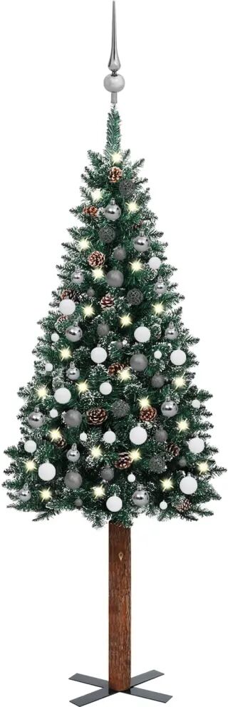 vidaXL Arbre de Noël mince avec LED et boules Vert 180 cm