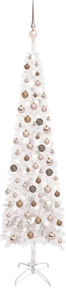 vidaXL Arbre de Noël mince avec LED et boules Blanc 180 cm