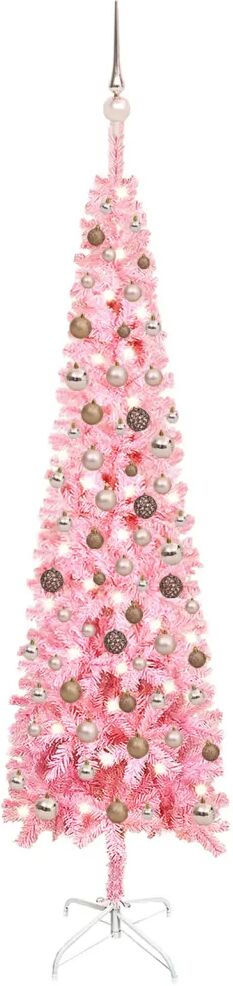 vidaXL Arbre de Noël mince avec LED et boules Rose 210 cm